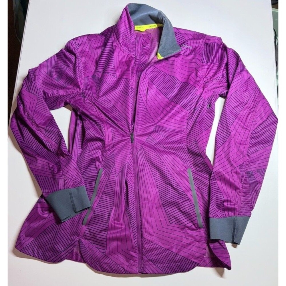 Brooks drift shell W Track Jacket Sz M Full Zip waterproof Reflective Purple Geo